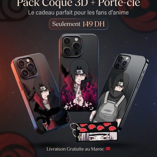Pack Itachi Uchiha — Coque Telephone 3D + Porte-clés brodé